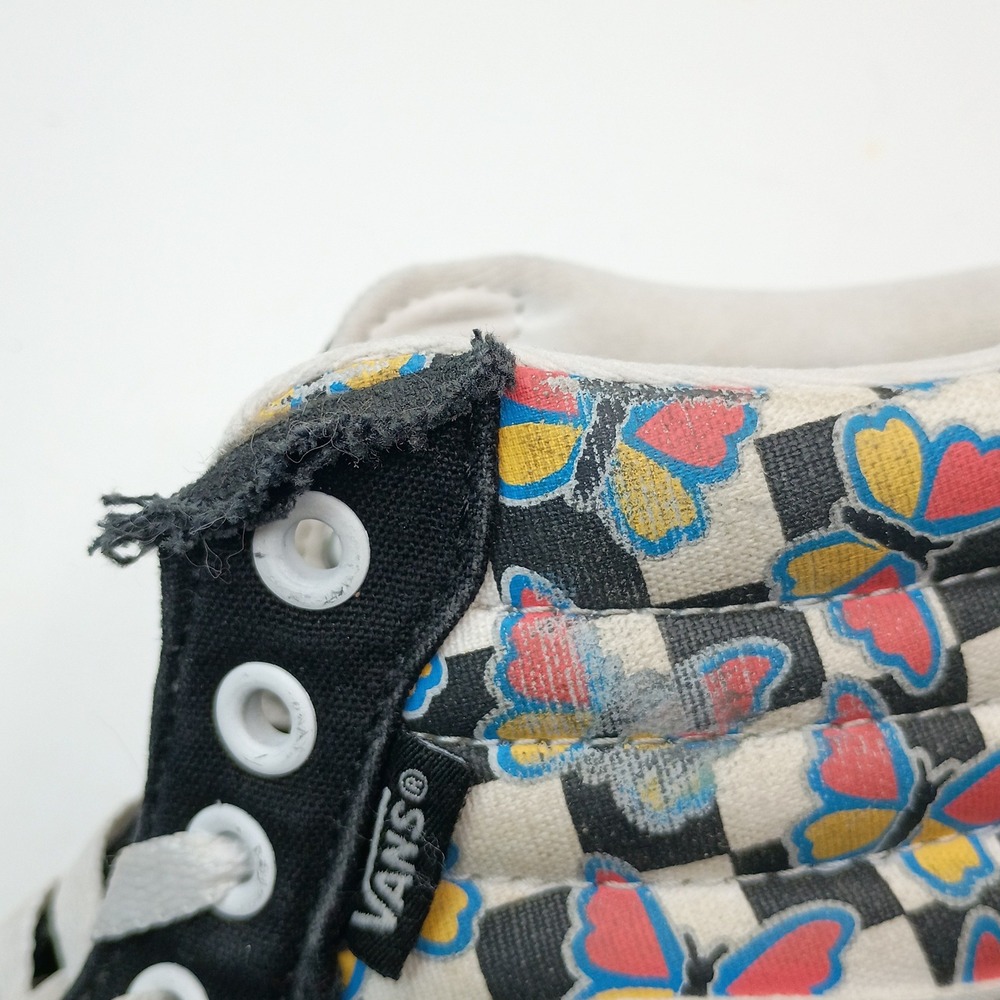 Vans Sk8-Hi Sneakers Women Size 8.5 Black Butterfly Checkerboard Canvas - Picture 9 of 11